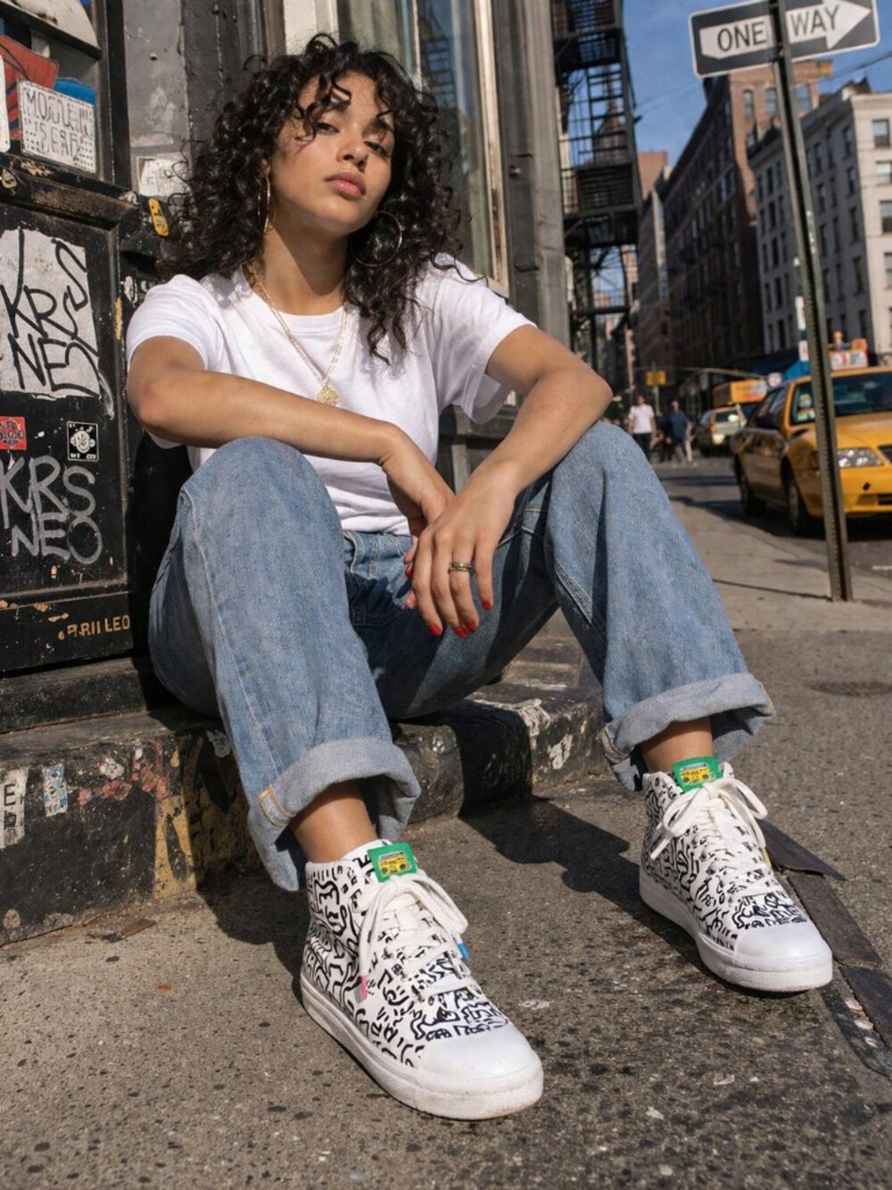 Keith Haring Graphic High Top Sneakers White Colorful Pop Art Streetwear EU 39